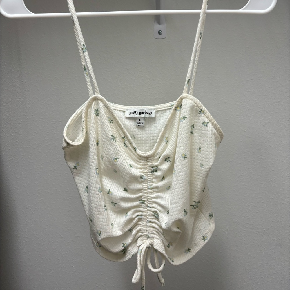 White Floral Crop Top with Ruching